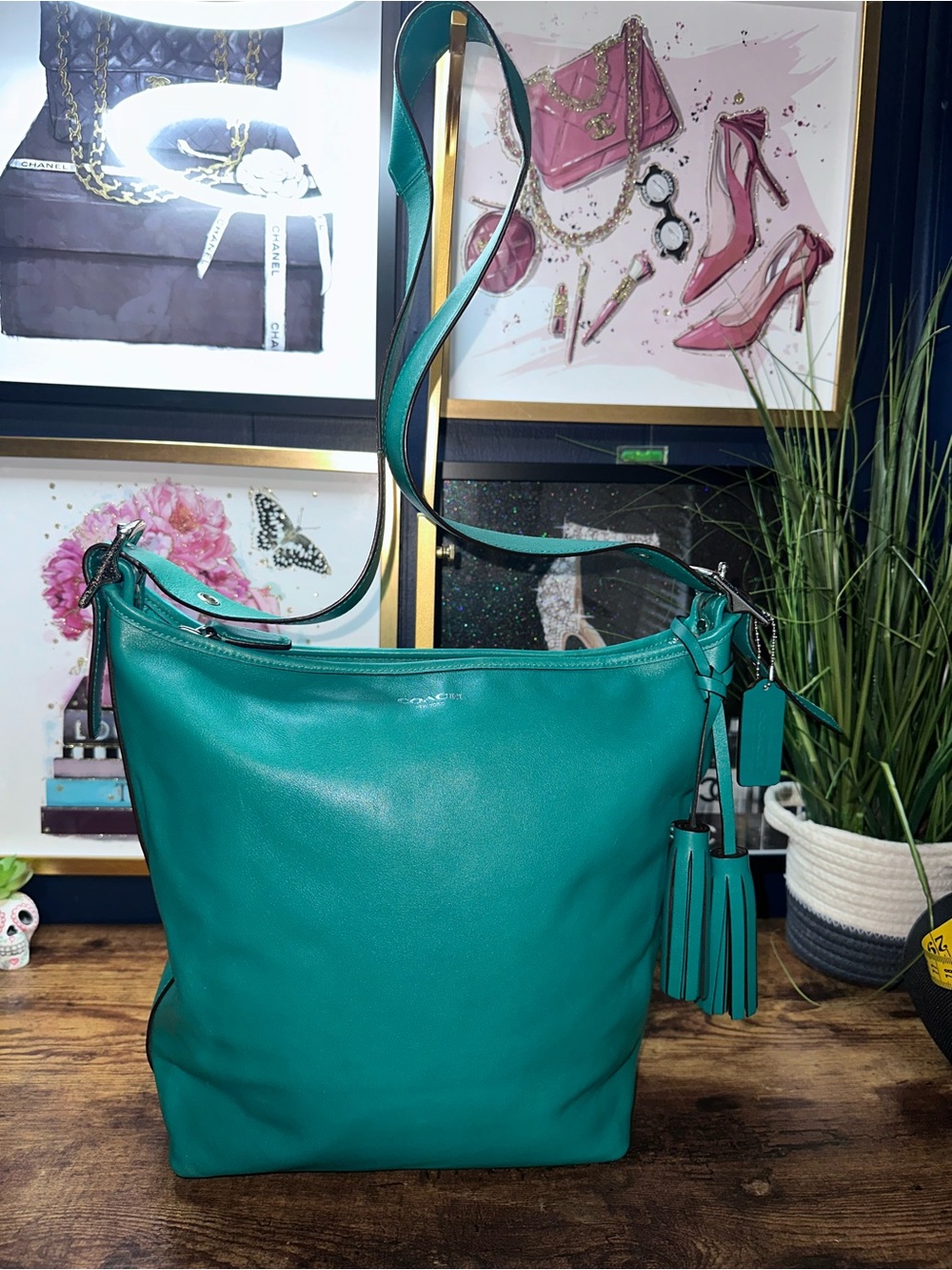 2012 Green Coach Legacy Leather Tassel Duffle.